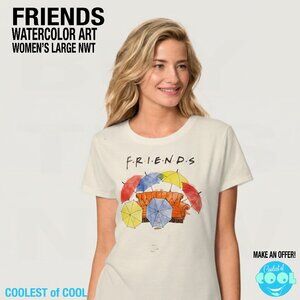 Friends T Shirt  Women's Size Large Short Sleeve Watercolor Umbrellas Couch NWT